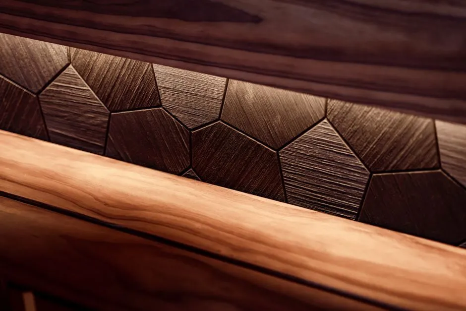 modern sustainable interior materials display with natural wood, stone, and eco-friendly textiles