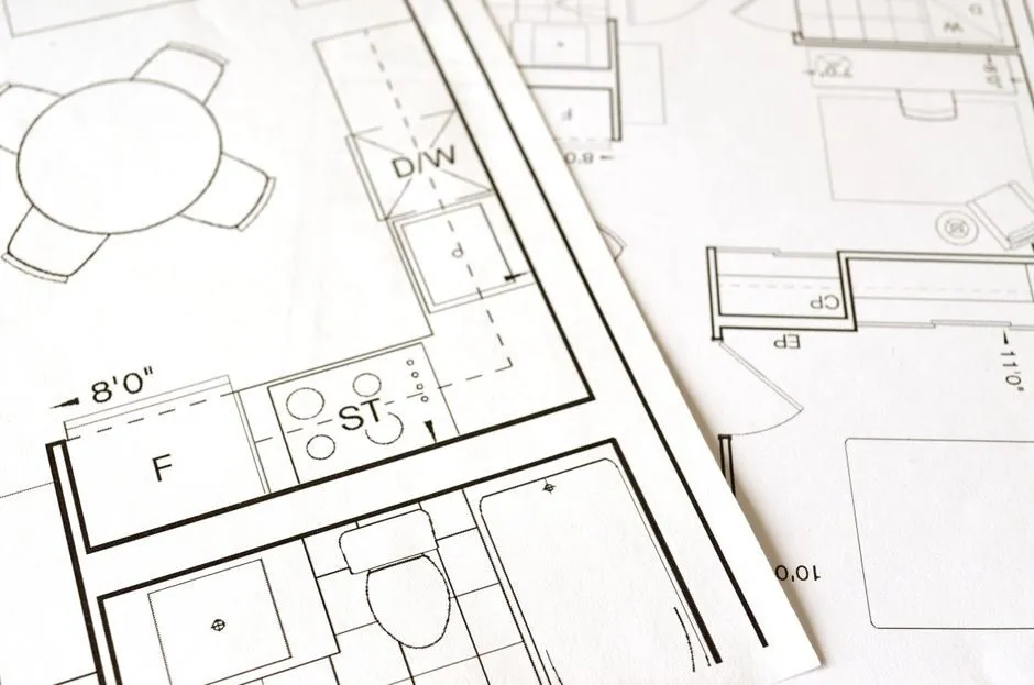 detailed kitchen technical drawing with measurements and annotations