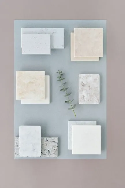 kitchen color palette samples with paint swatches and material textures