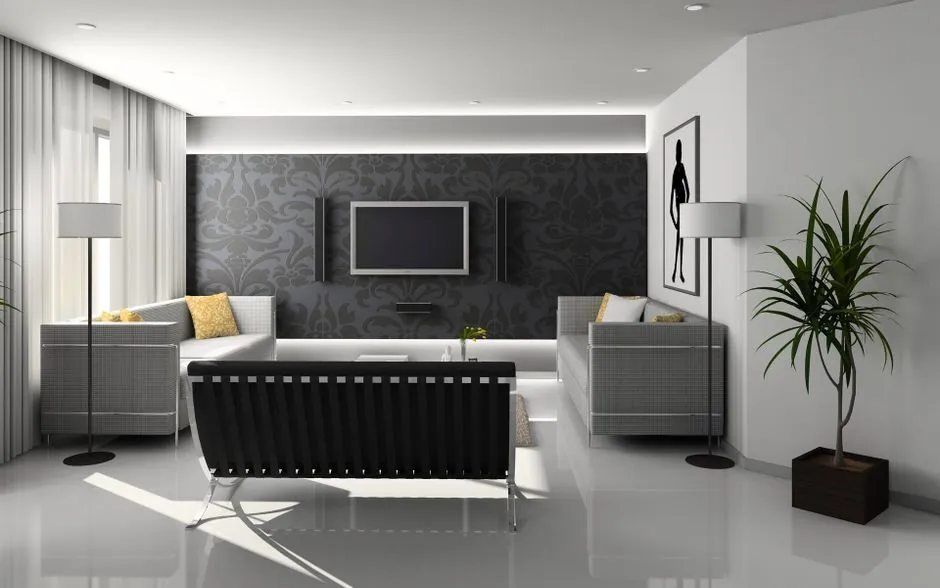 Không gian phòng khách hiện đại với bàn trà tối giản và ghế sofa màu trung tính Không gian phòng khách hiện đại với bàn trà tối giản và ghế sofa màu trung tính