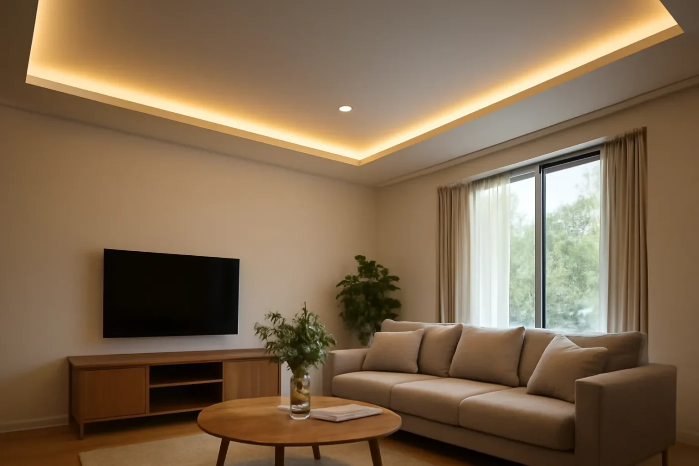 Trần thạch cao giật cấp có đèn LED hắt sáng viền trần
