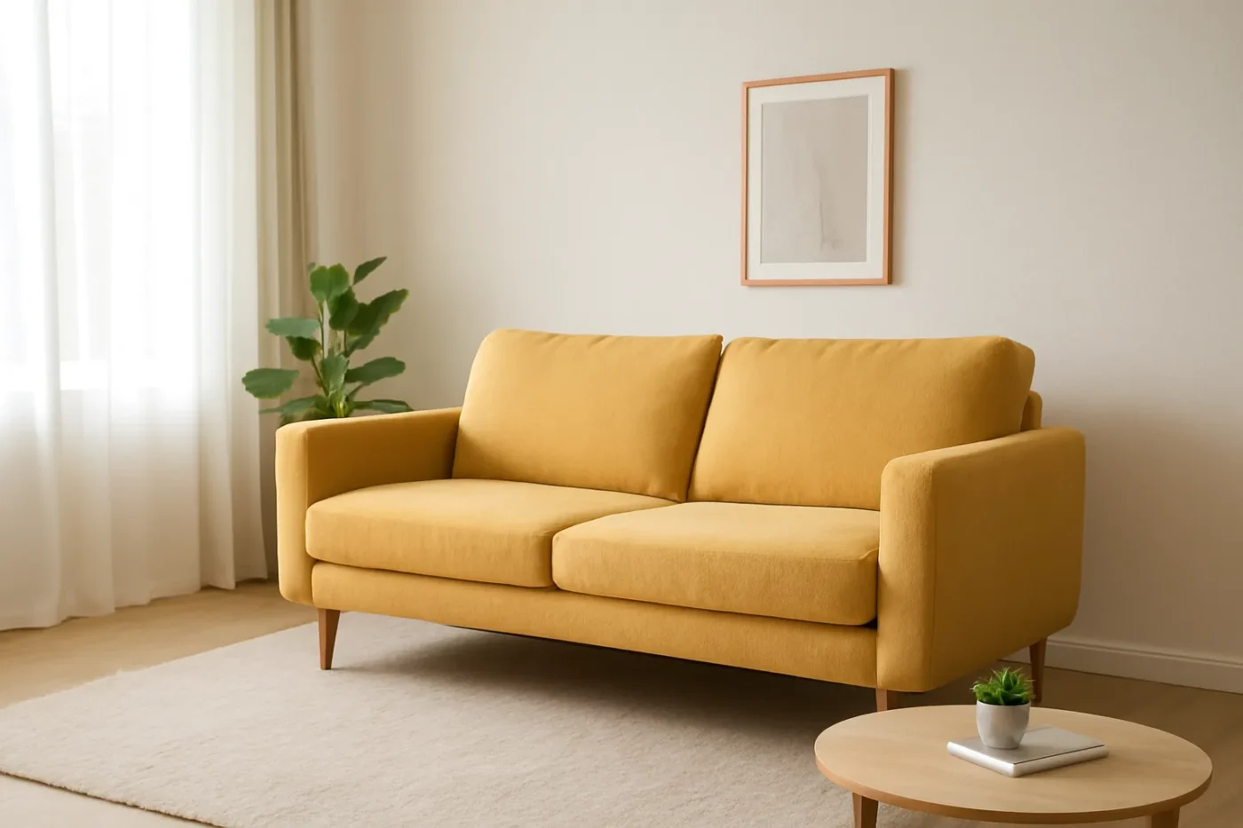Ghế sofa đơn bọc vải màu sáng trong phòng khách hiện đại