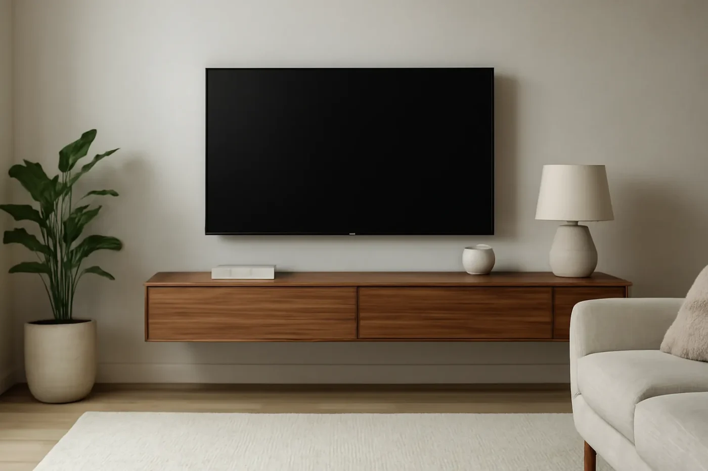 Kệ tivi treo tường tiết kiệm diện tích phòng khách