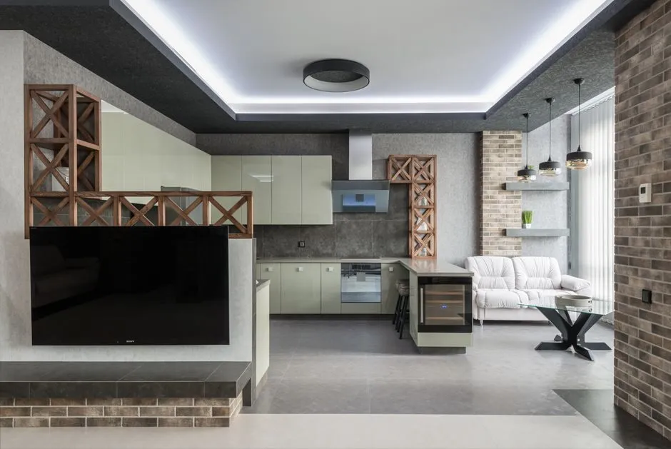 Kệ tivi kết hợp làm vách ngăn không gian mở