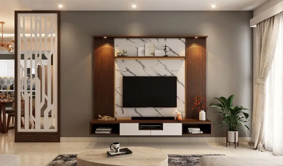 Kệ tivi treo tường ốp đá nhân tạo sang trọng