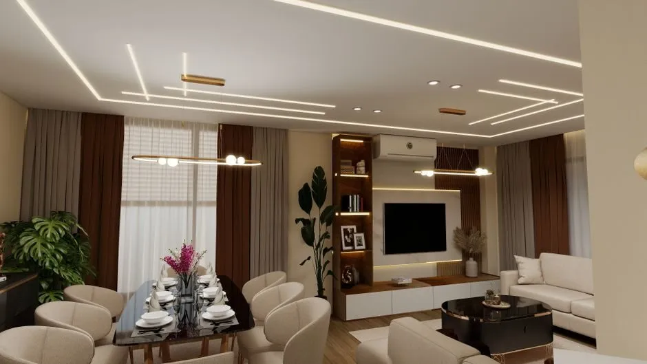 Kệ tivi treo tường có đèn led hắt sáng ấm cúng