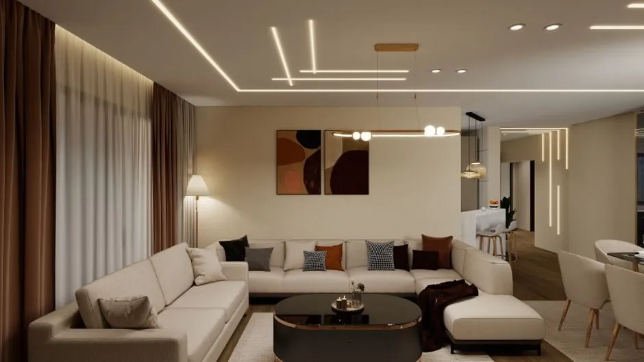 Trần thạch cao có đèn led giấu viền toàn bộ